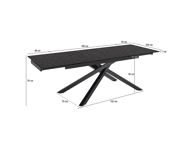 Table extensible 180 à 260 cm verre bullé gris anthracite pied torsadé - ATLANTA 05