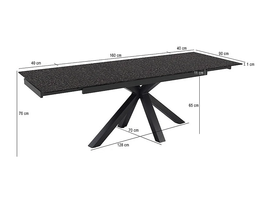 Table extensible 160 à 240 cm verre bullé gris anthracite pied croix - ATLANTA 04