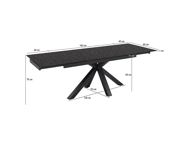 Table extensible 160 à 240 cm verre bullé gris anthracite pied croix - ATLANTA 04