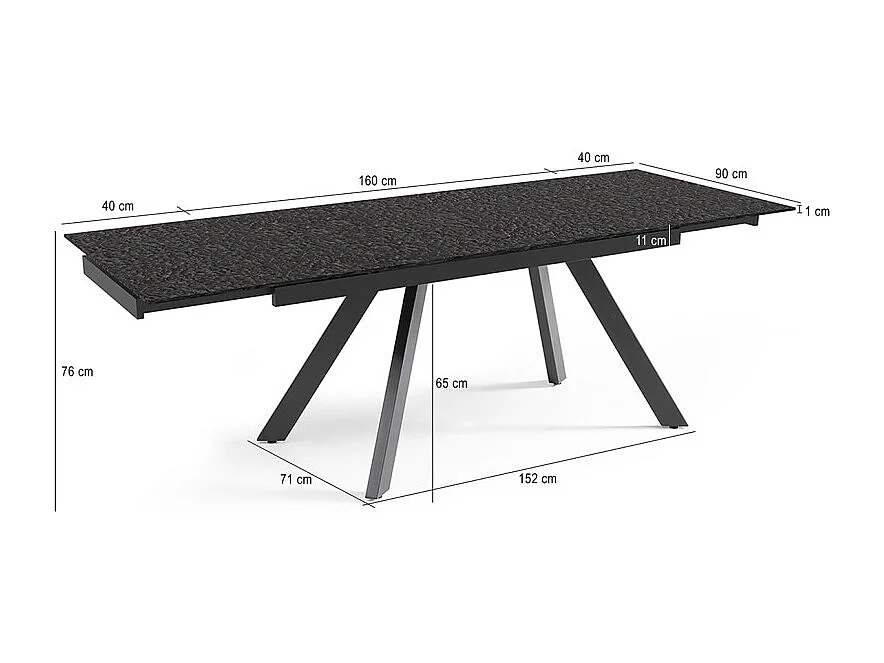 Table extensible 160 à 240 cm verre bullé gris anthracite pieds inclinés - ATLANTA 08