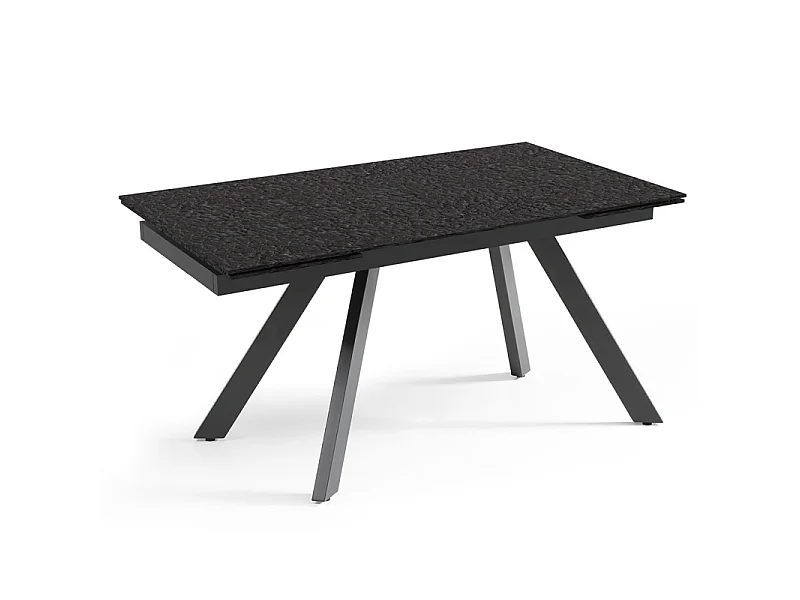 Table extensible 160 à 240 cm verre bullé gris anthracite pieds inclinés - ATLANTA 08
