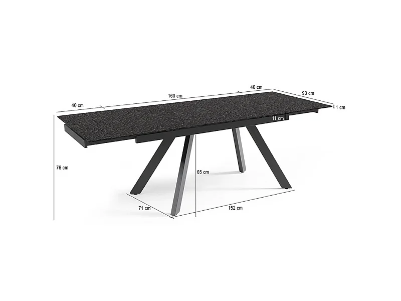Table extensible 160 à 240 cm verre bullé gris anthracite pieds inclinés - ATLANTA 08