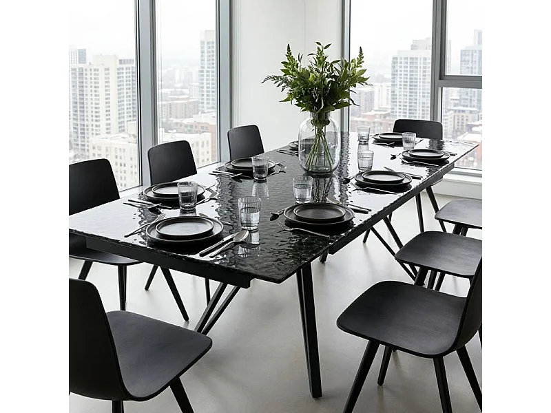 Table extensible 160 à 240 cm verre bullé gris anthracite pieds V - ATLANTA 10
