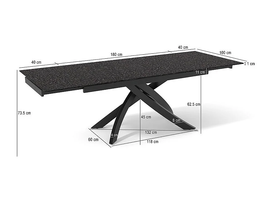 Table extensible 180 à 260 cm verre bullé gris anthracite pied entrecroisé - ATLANTA 11