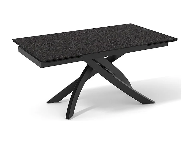 Table extensible 180 à 260 cm verre bullé gris anthracite pied entrecroisé - ATLANTA 11