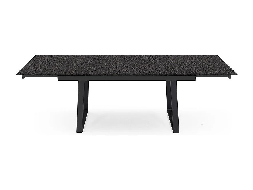 Table extensible 160 à 240 cm verre bullé gris anthracite pieds luge - ATLANTA 02