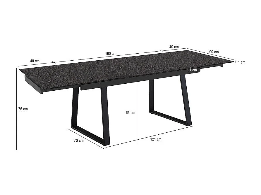 Table extensible 160 à 240 cm verre bullé gris anthracite pieds luge - ATLANTA 02