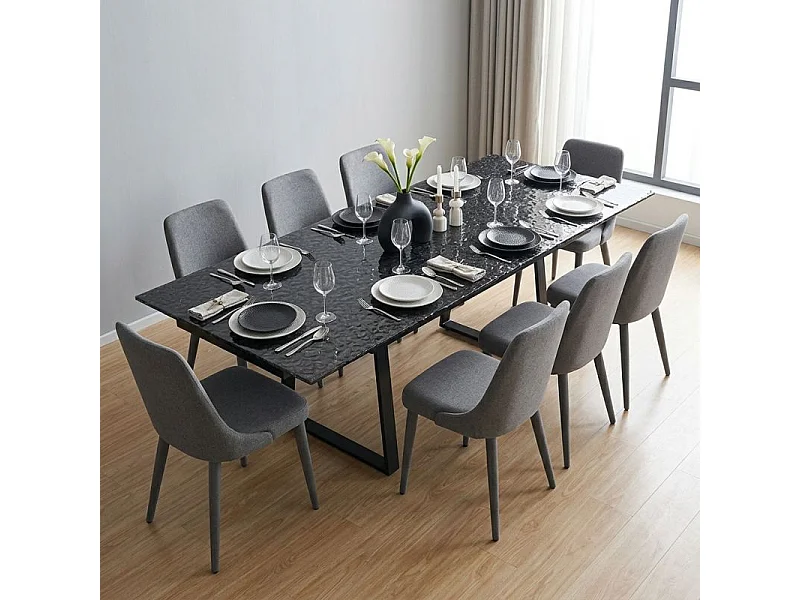 Table extensible 160 à 240 cm verre bullé gris anthracite pieds luge - ATLANTA 02