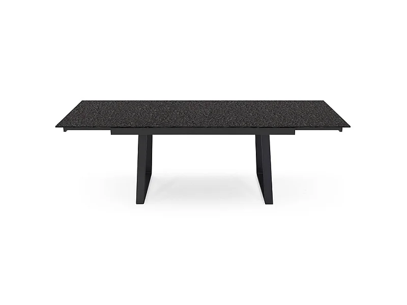 Table extensible 160 à 240 cm verre bullé gris anthracite pieds luge - ATLANTA 02