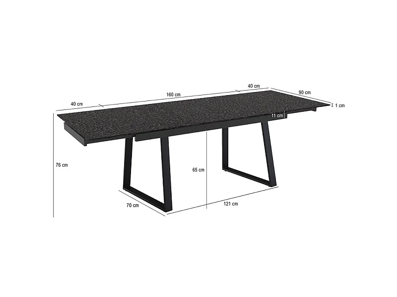 Table extensible 160 à 240 cm verre bullé gris anthracite pieds luge - ATLANTA 02