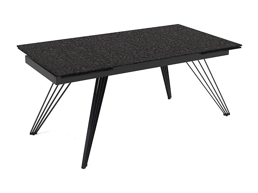 Table extensible 160 à 240 cm verre bullé gris anthracite pieds filaires - ATLANTA 01