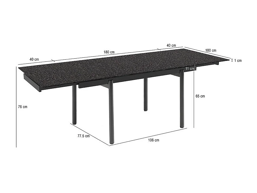 Table extensible 180 à 260 cm verre bullé gris anthracite pieds droits - ATLANTA 09