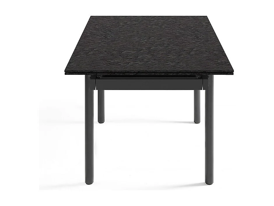 Table extensible 180 à 260 cm verre bullé gris anthracite pieds droits - ATLANTA 09