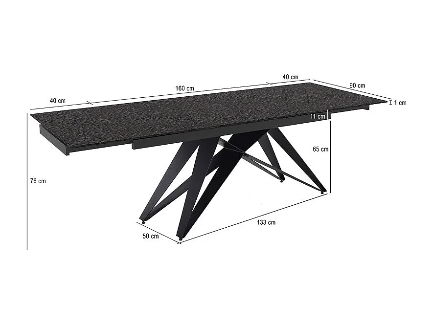 Table extensible 160 à 240 cm verre bullé gris anthracite pied géométrique - ATLANTA 03