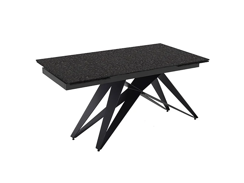 Table extensible 160 à 240 cm verre bullé gris anthracite pied géométrique - ATLANTA 03