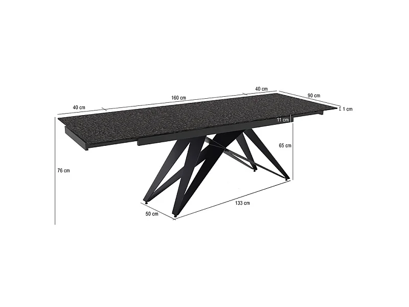 Table extensible 160 à 240 cm verre bullé gris anthracite pied géométrique - ATLANTA 03