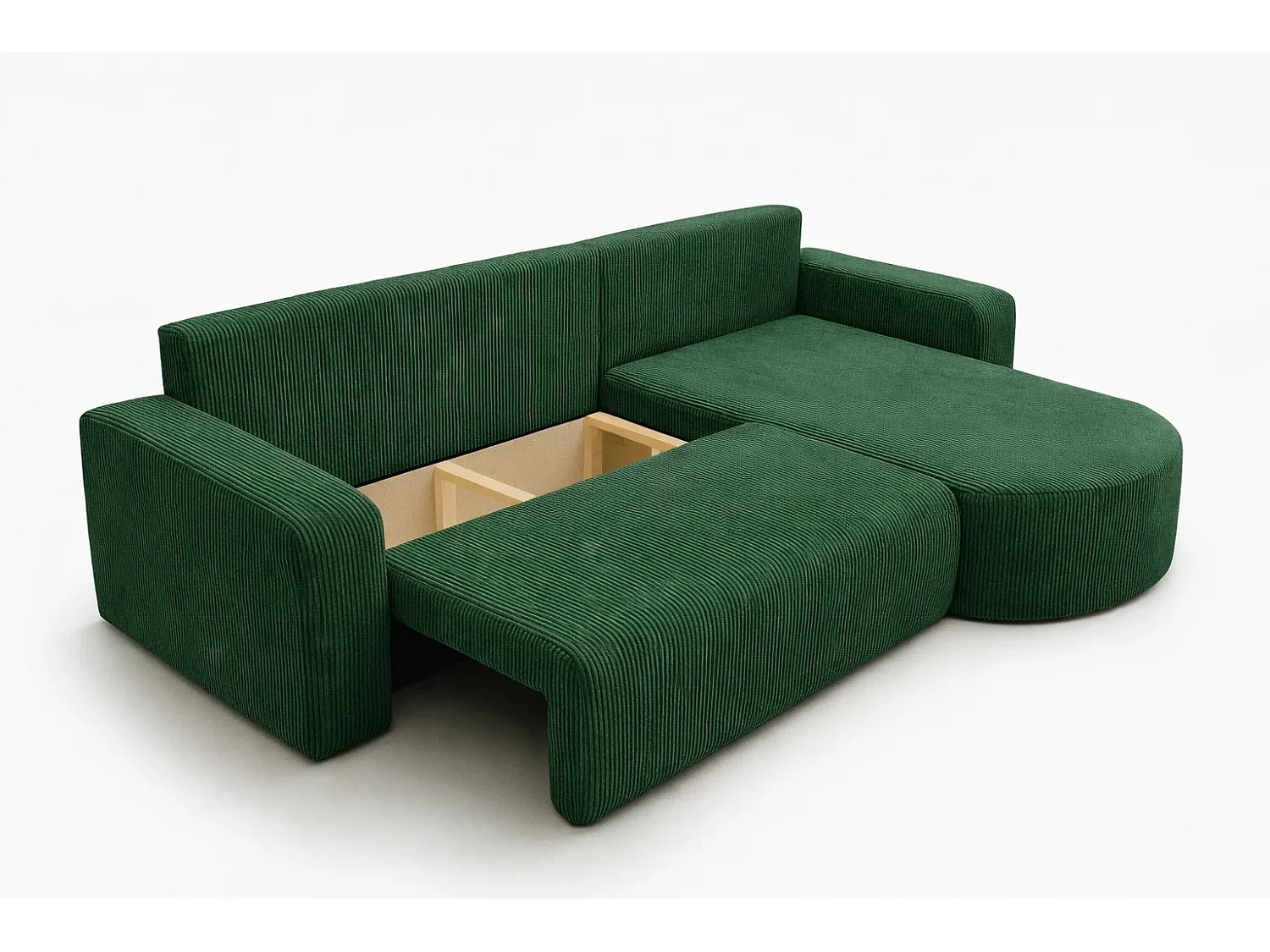 Canapé d’angle XL réversible et convertible BOSS – Velours côtelé vert bouteille avec coffre de rangement