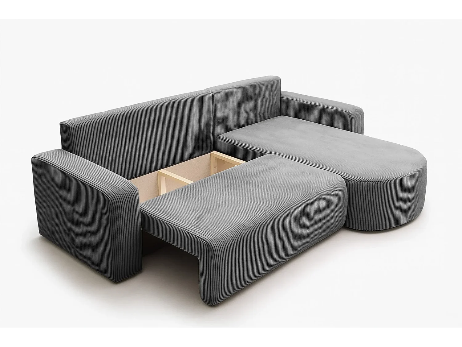 Canapé d’angle XL réversible et convertible BOSS – Velours côtelé gris avec coffre de rangement