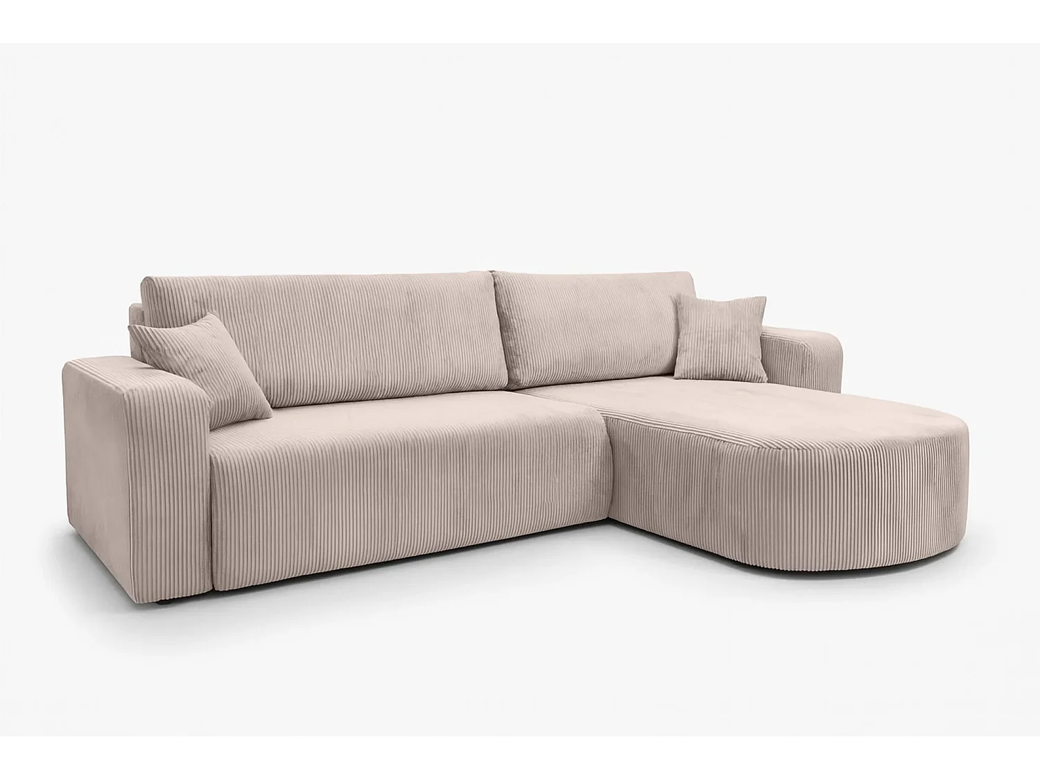 Canapé d'angle convertible 4 places avec coffre en velours beige