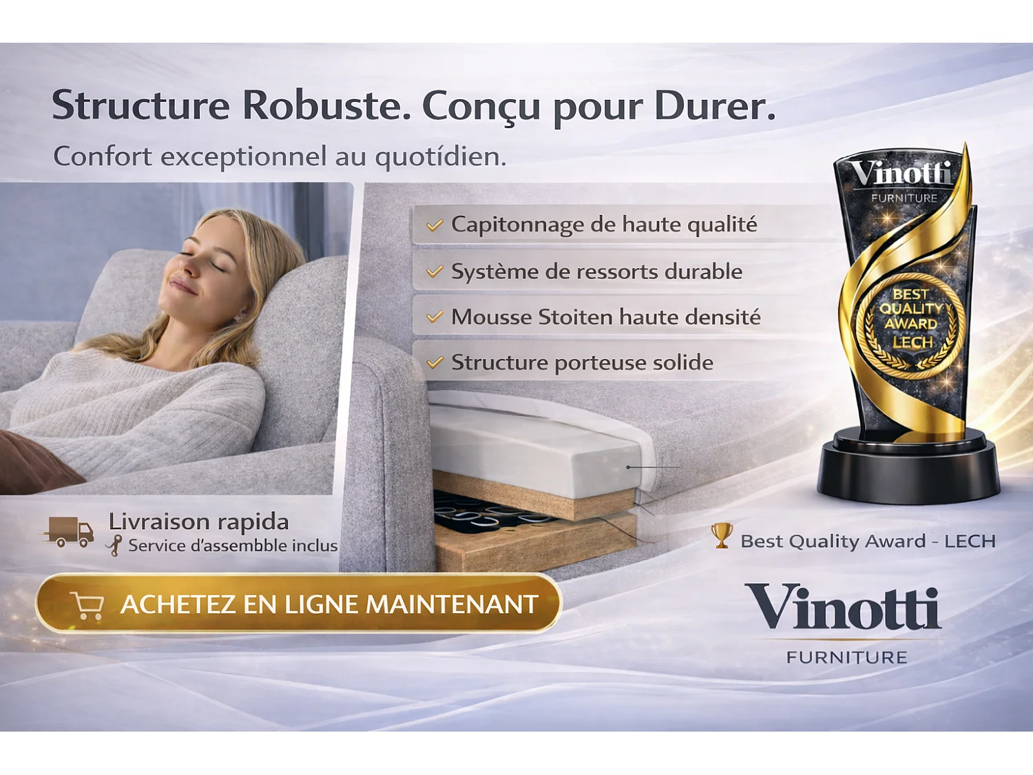 Canapé d'angle convertible 4 places avec coffre en velours beige