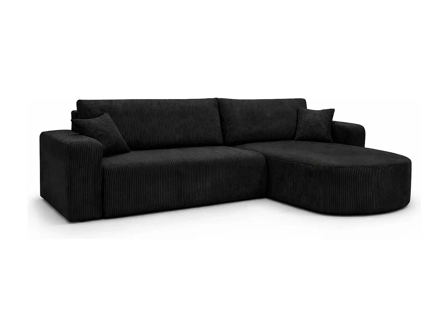 Canapé d’angle XL réversible et convertible BOSS – Velours côtelé noir avec coffre de rangement