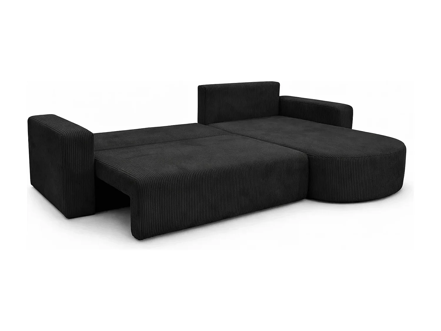 Canapé d’angle XL réversible et convertible BOSS – Velours côtelé noir avec coffre de rangement