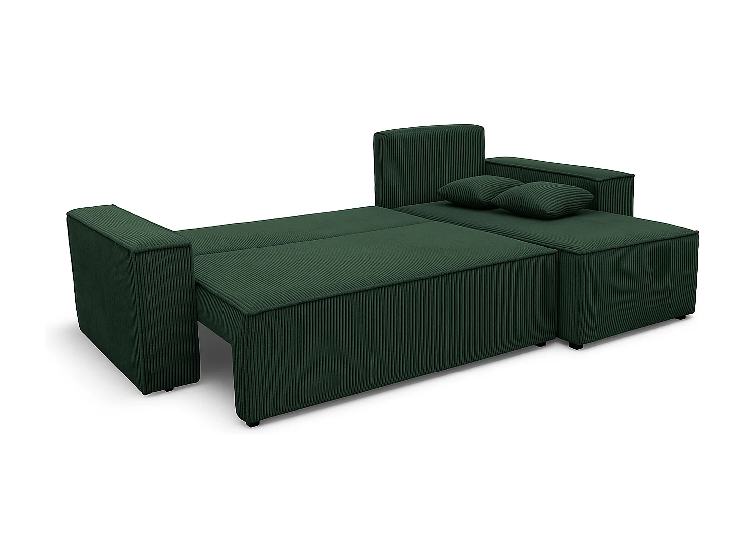 Canapé d’angle convertible réversible, velours côtelé beige, grand coffre de rangement, fonction couchage, montage universel gauche/droite CARLOS L - VINOTTI