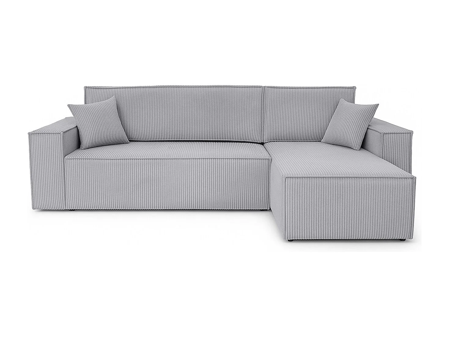 Canapé d’angle convertible réversible, velours côtelé beige, grand coffre de rangement, fonction couchage, montage universel gauche/droite CARLOS L - VINOTTI