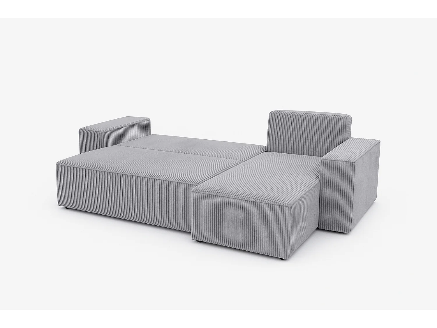 Canapé d’angle convertible réversible, velours côtelé beige, grand coffre de rangement, fonction couchage, montage universel gauche/droite CARLOS L - VINOTTI