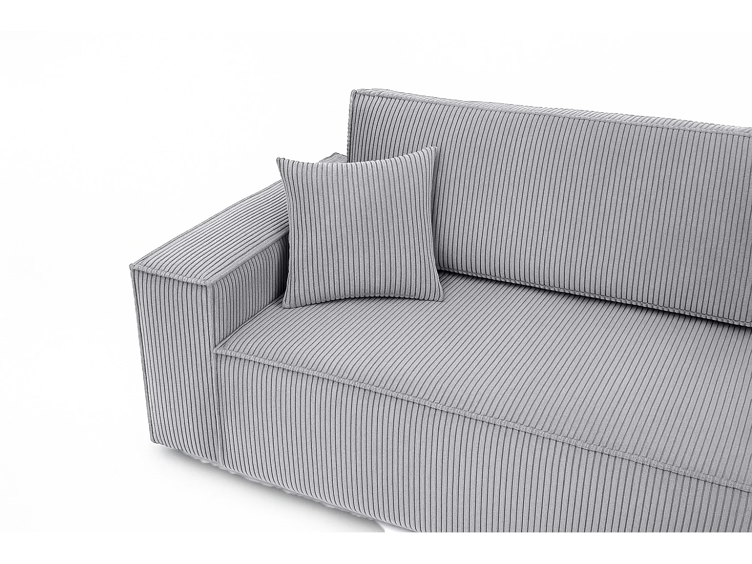 Canapé d’angle convertible réversible, velours côtelé beige, grand coffre de rangement, fonction couchage, montage universel gauche/droite CARLOS L - VINOTTI