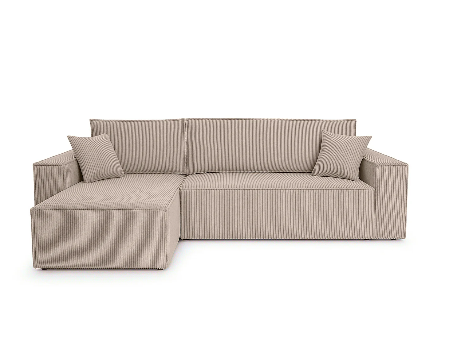 Canapé d'angle convertible 3 places avec coffre en velours beige