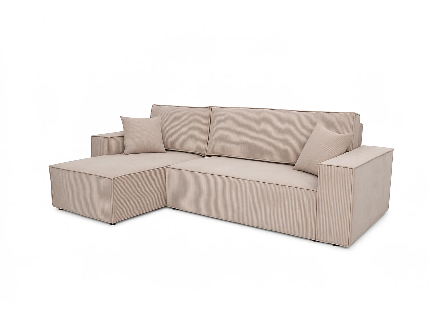 Canapé d'angle convertible 3 places avec coffre en velours beige