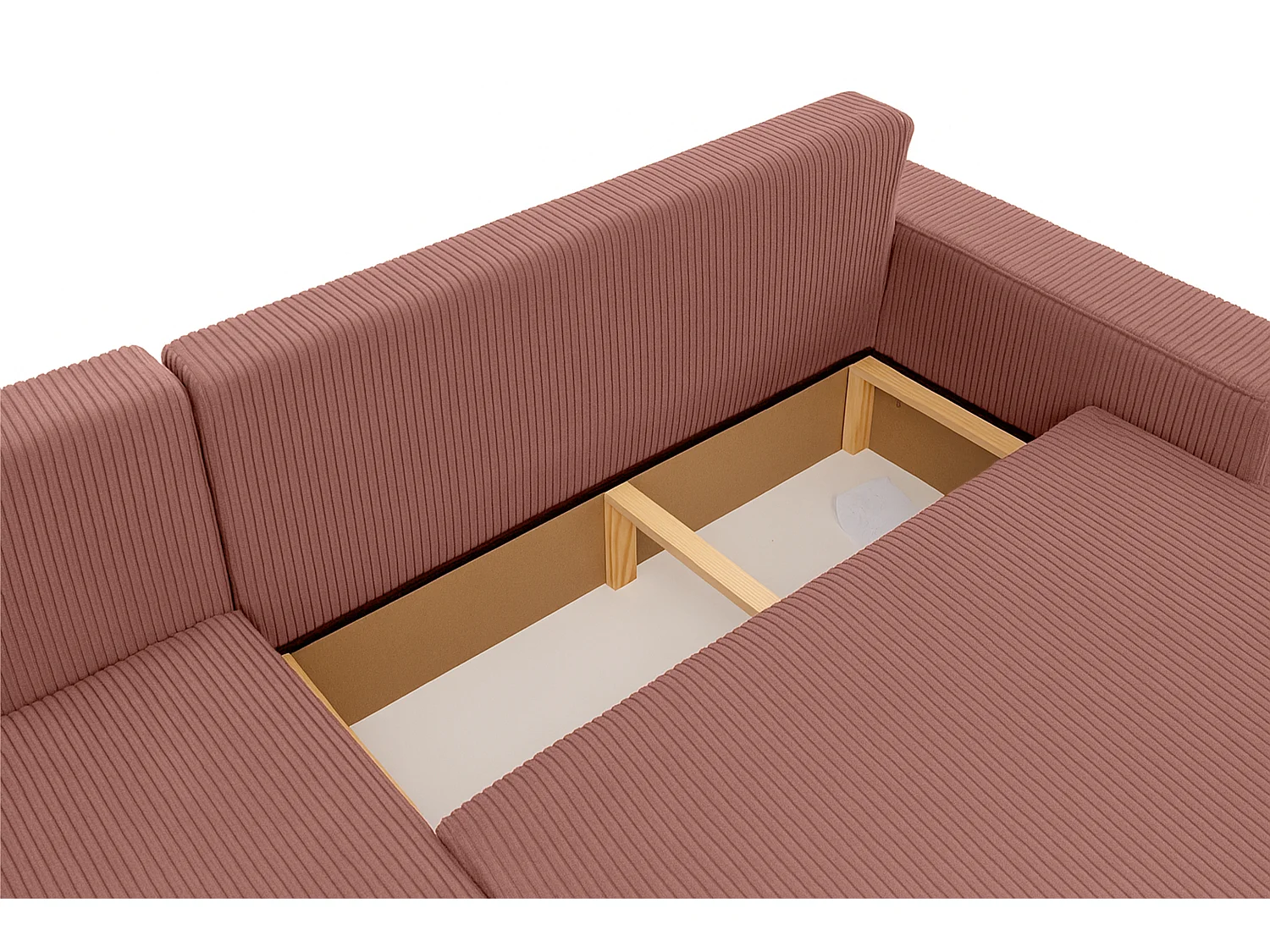 Canapé d’angle convertible réversible, velours côtelé beige, grand coffre de rangement, fonction couchage, montage universel gauche/droite CARLOS L - VINOTTI