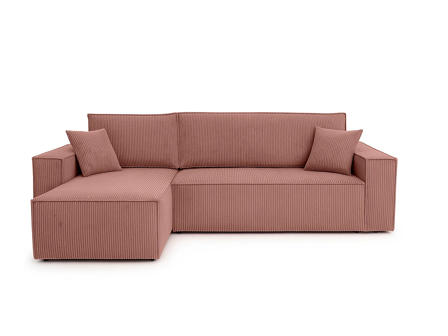 Canapé d'angle convertible 3 places en velours côtelé terracotta CARLOS