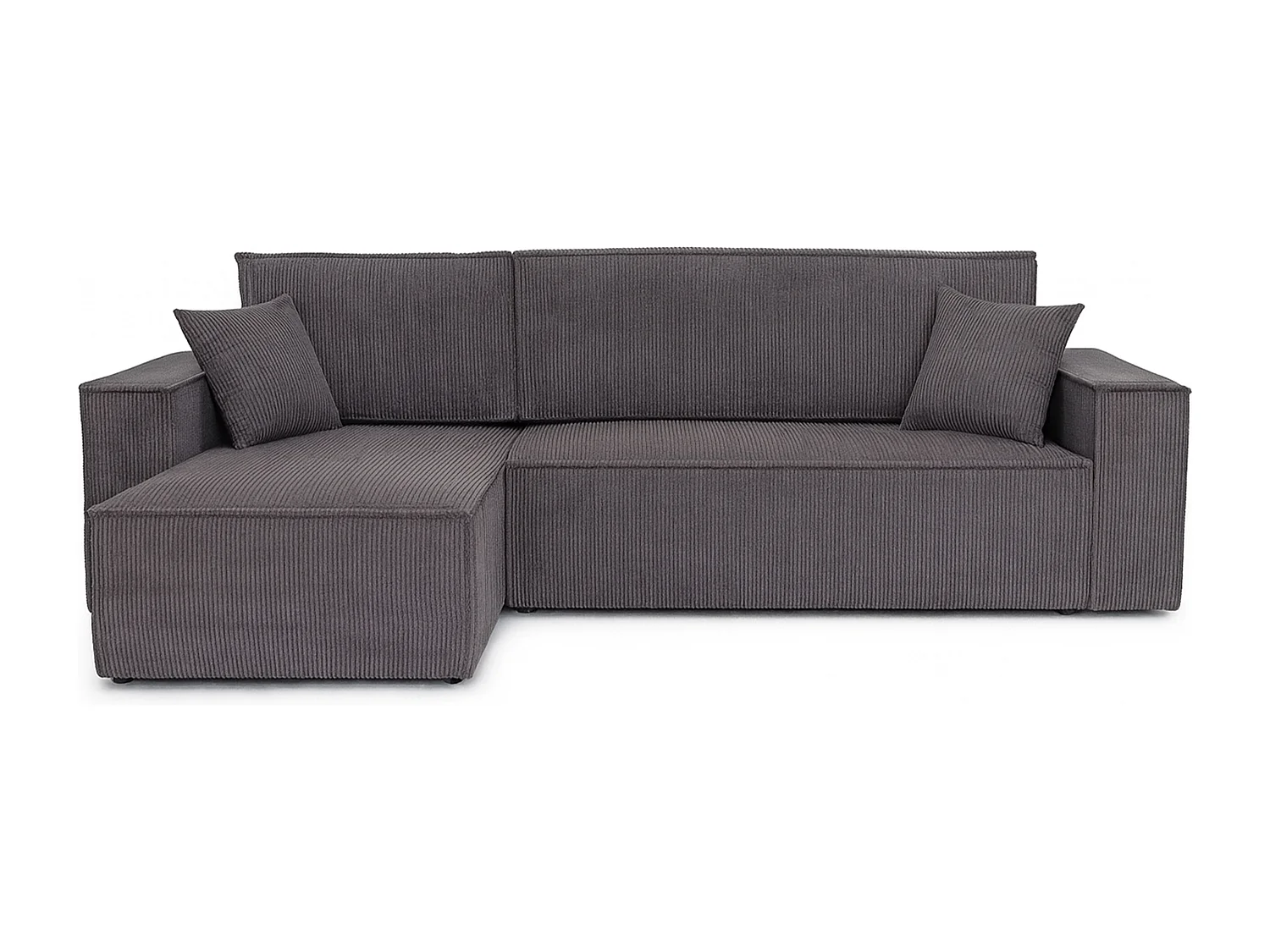 Canapé d’angle convertible réversible, velours côtelé beige, grand coffre de rangement, fonction couchage, montage universel gauche/droite CARLOS L - VINOTTI