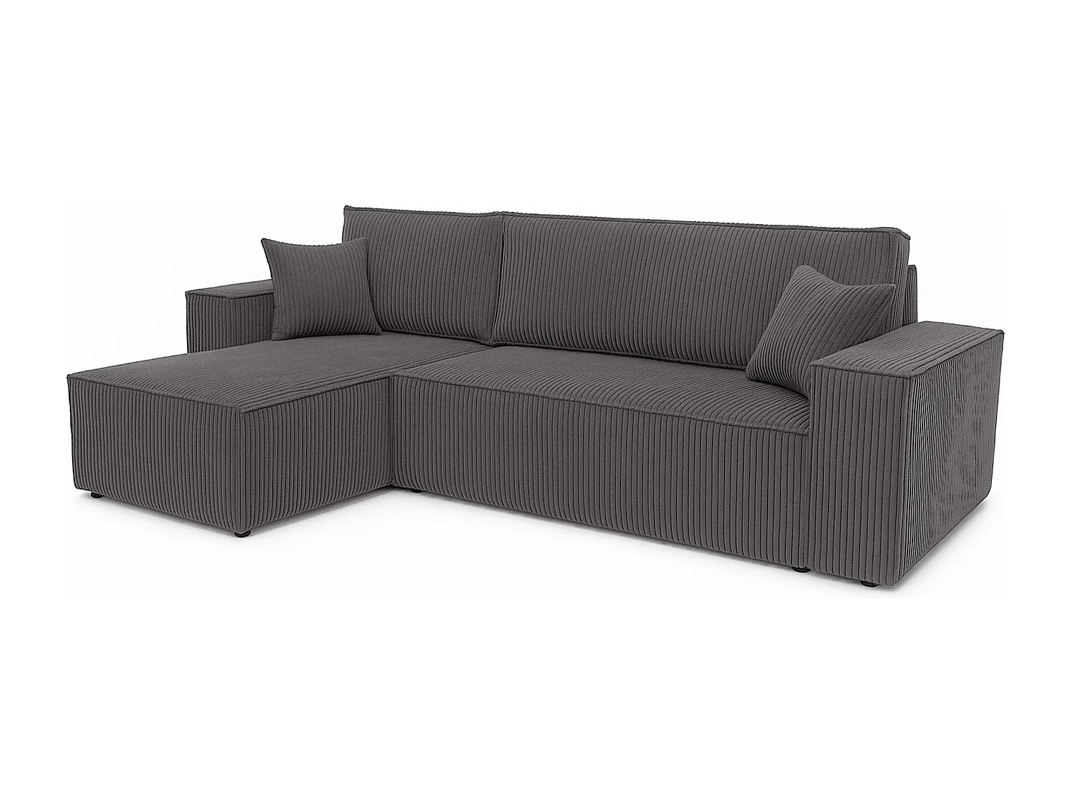 Canapé d’angle convertible réversible, velours côtelé beige, grand coffre de rangement, fonction couchage, montage universel gauche/droite CARLOS L - VINOTTI