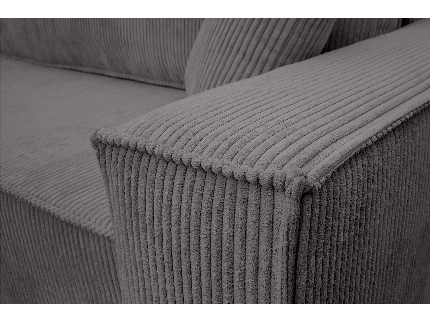 Canapé d’angle convertible réversible, velours côtelé beige, grand coffre de rangement, fonction couchage, montage universel gauche/droite CARLOS L - VINOTTI