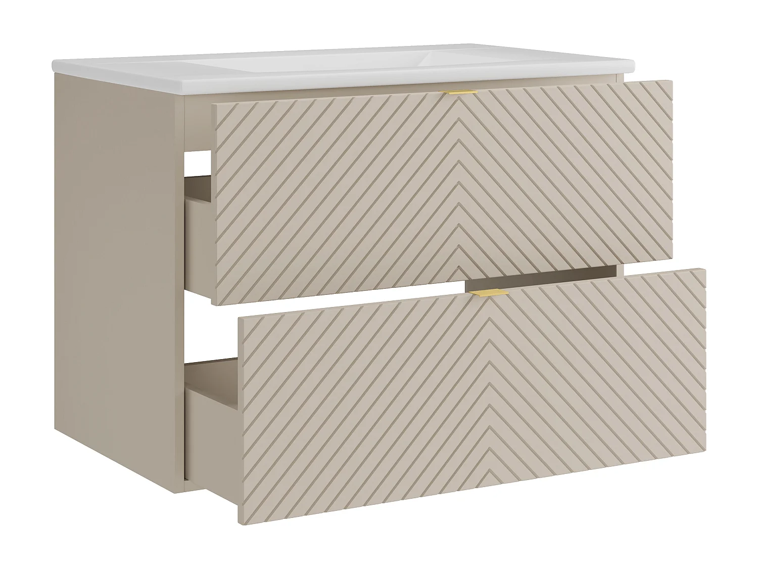 Hängender Badschrank Chevron-Muster mit Einbauwaschbecken - Beige - 80 cm - DORIONI