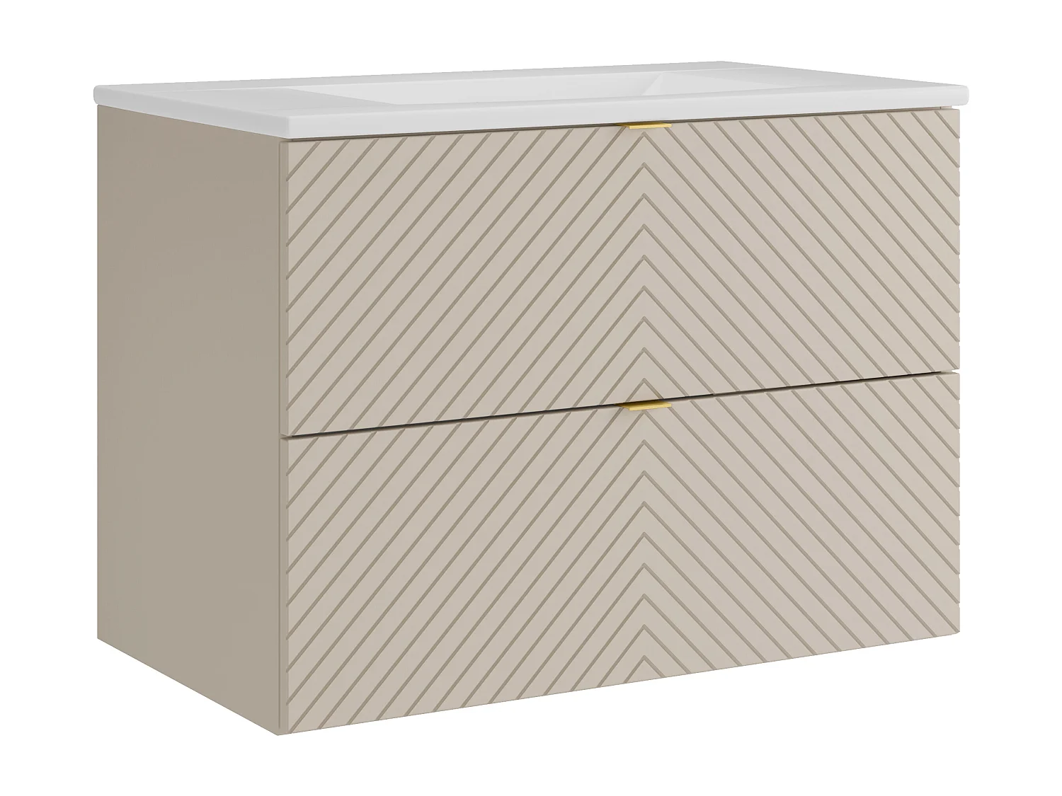 Hängender Badschrank Chevron-Muster mit Einbauwaschbecken - Beige - 80 cm - DORIONI