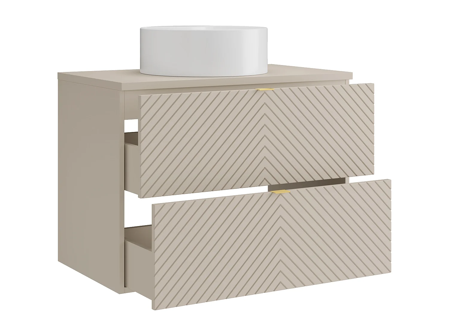Hängender Badschrank mit Aufsatzwaschbecken rund - Beige - 80 cm - DORIONI
