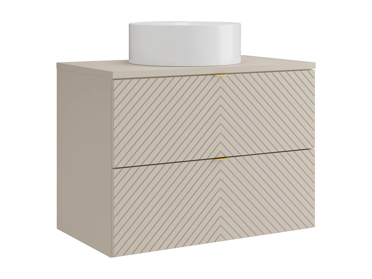 Hängender Badschrank mit Aufsatzwaschbecken rund - Beige - 80 cm - DORIONI