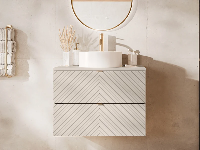 Hängender Badschrank mit Aufsatzwaschbecken rund - Beige - 80 cm - DORIONI