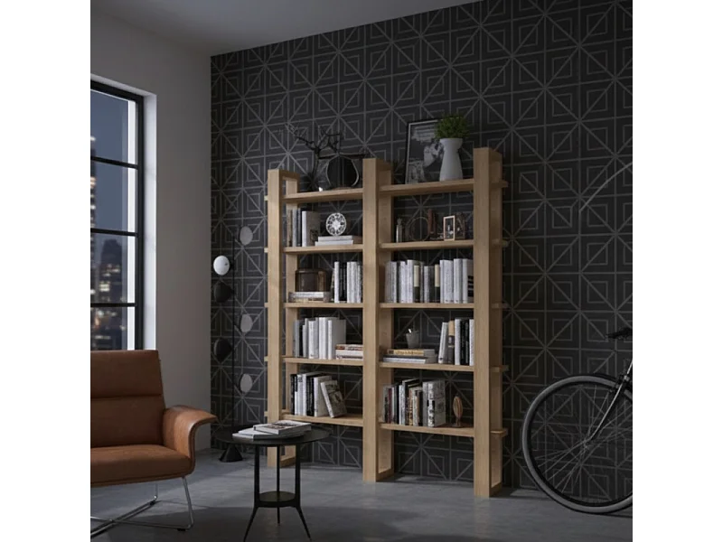 Libreria Scaffale in Legno Massello 160x200 cm - 5 Ripiani - Design Made in Italy Rovere e Teak - Sunwood