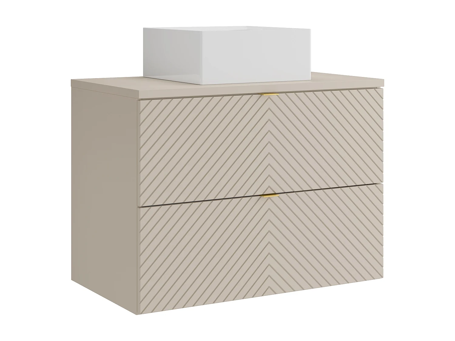 Hängender Badschrank mit Aufsatzwaschbecken quadratisch - Beige - 80 cm - DORIONI