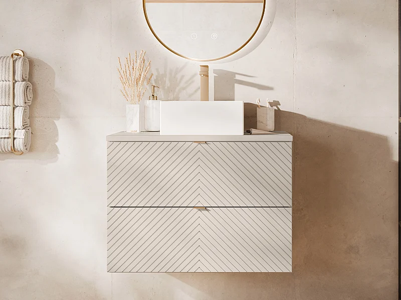 Hängender Badschrank mit Aufsatzwaschbecken quadratisch - Beige - 80 cm - DORIONI