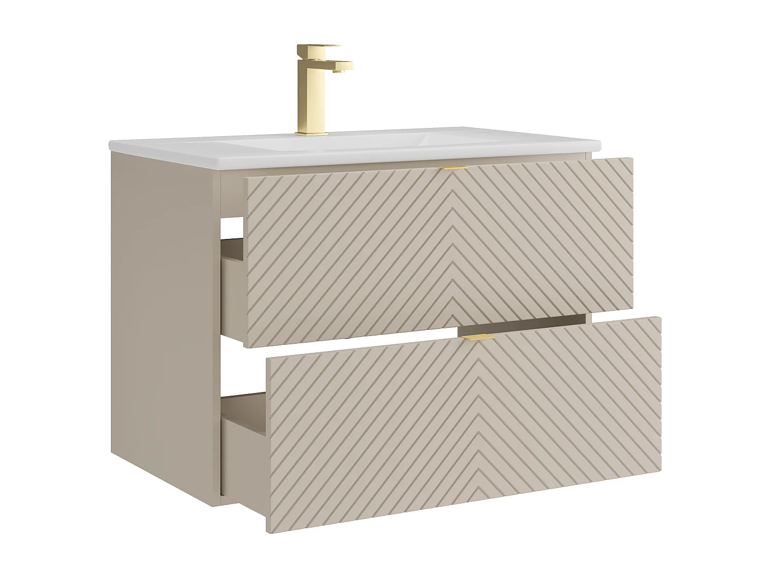 Hängender Badschrank mit Einbauwaschbecken und Armatur - Beige - 80 cm - DORIONI