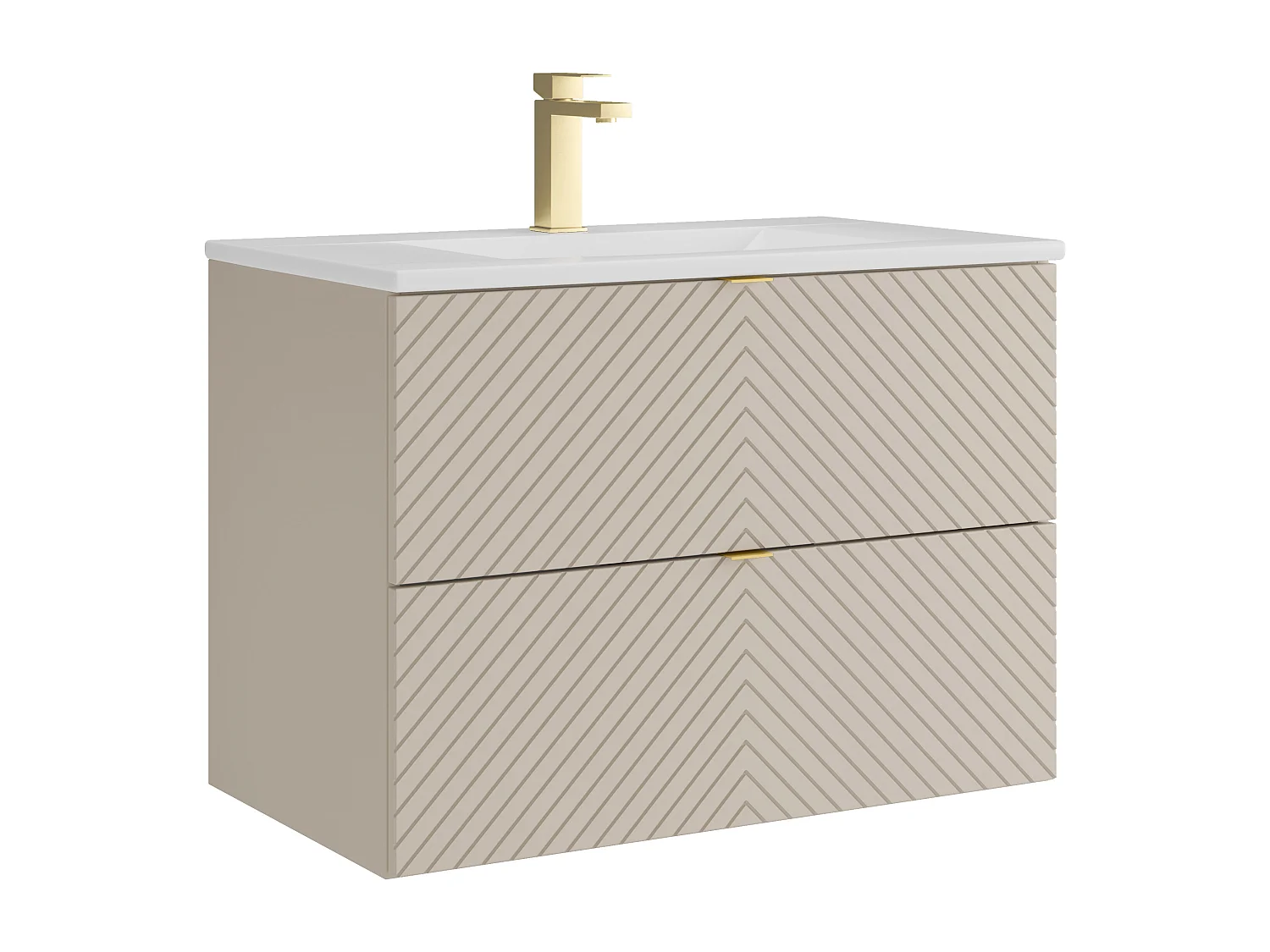 Hängender Badschrank mit Einbauwaschbecken und Armatur - Beige - 80 cm - DORIONI