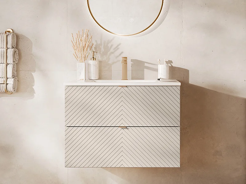Hängender Badschrank mit Einbauwaschbecken und Armatur - Beige - 80 cm - DORIONI