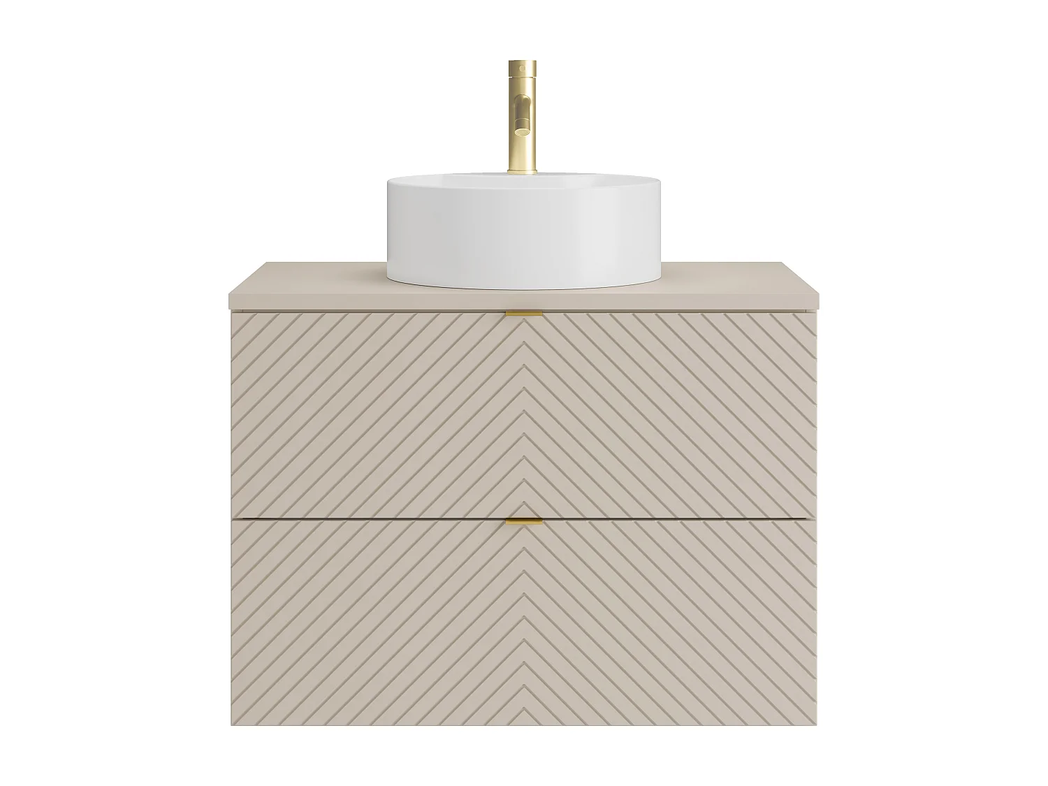 Hängender Badschrank mit Aufsatzwaschbecken rund und Armatur - Beige - 80 cm - DORIONI