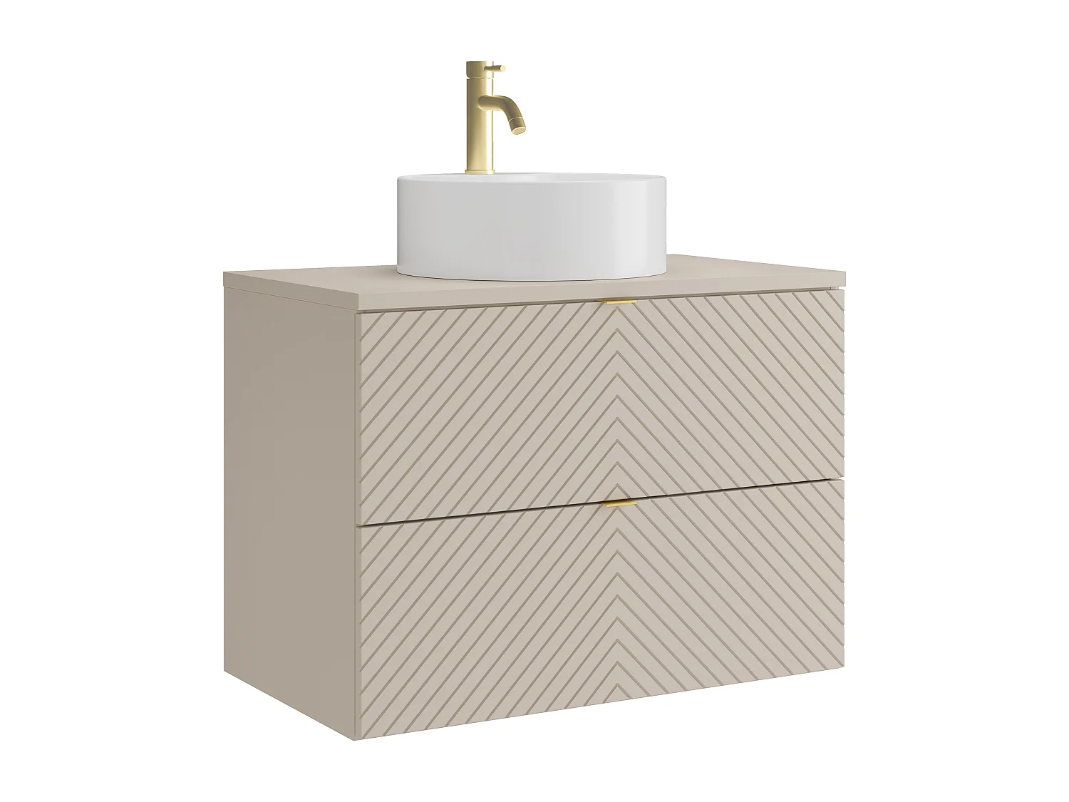 Hängender Badschrank mit Aufsatzwaschbecken rund und Armatur - Beige - 80 cm - DORIONI
